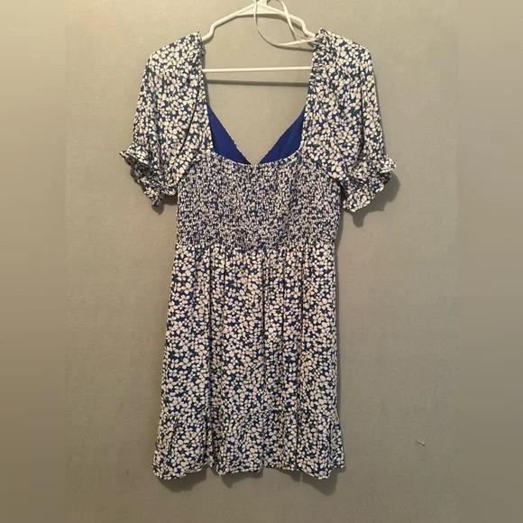 NWT Lulus Grateful Feelings Blue Floral Print Puff Sleeve Mini Dress Medium - Picture 8 of 8